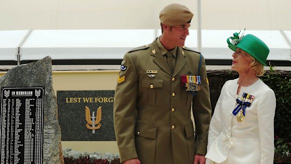 Roberts-Smith talks with then governor-general Quentin Bryce after being awarded the Victoria Cross in 2011.
