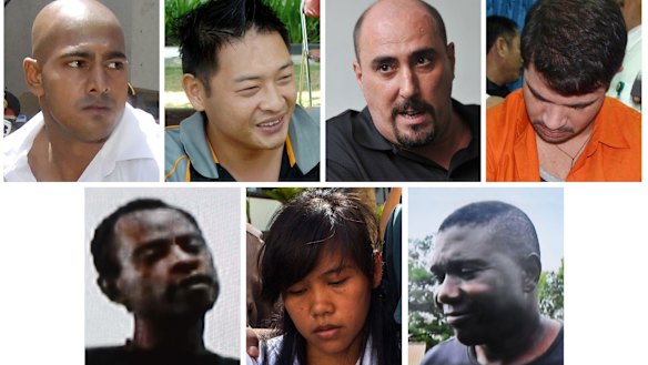 On death row: (from top left) Australians Myuran Sukumaran and Andrew Chan, Frenchman Serge Atlaoui and Brazilian Rodrigo Gularte, (bottom row) Nigerian Raheem Agbaje Salami, Filipina Mary Jane Fiesta Veloso, and Nigerian Silvester Obiekwe Nwolise.