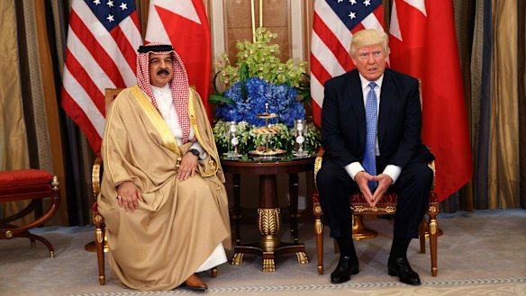 Donald Trump meets with Bahrain's King Hamad bin Isa al-Khalifa in Riyadh on May 21.