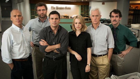 Spotlight: From left, Michael Keaton, Liev Schreiber, Mark Ruffalo, Rachel McAdams, John Slattery and Brian d'Arcy James.