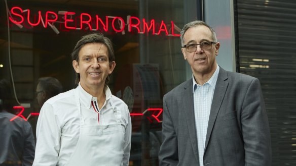 Restaurateur-chef Andrew McConnell (left) with CBUS Property CEO Adrian Pozzo.