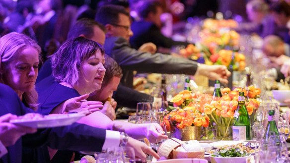 Guests feasting at the Good Food Guide Awards at the Plaza Ballroom. 