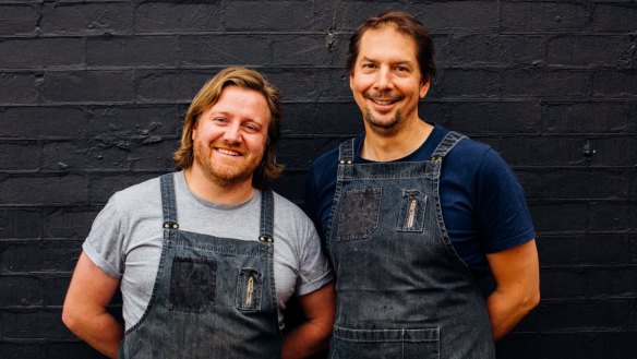 Matt Wilkinson (left) and founding chef Steven Rogers at the Pie Shop in 2017.