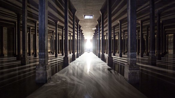 An artist's impression of the interior of one of the underground oil tanks that will be turned into an exhibition space. 