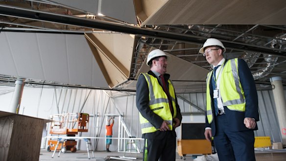 Canberra Airport managing director Stephen Byron with Richard Phillips, manager of aviation projects. 