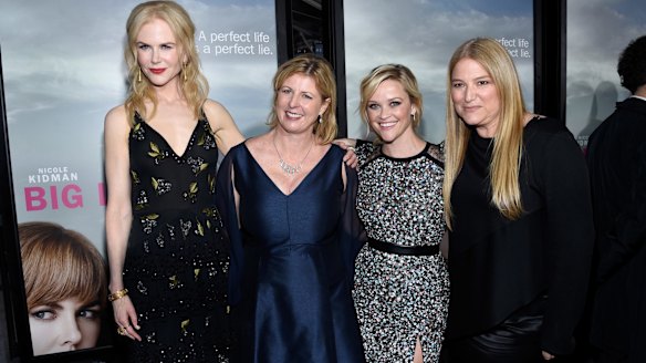 Author Liane Moriarty, second from left, with Nicole Kidman, Reese Witherspoon and producer Bruno Papandrea.