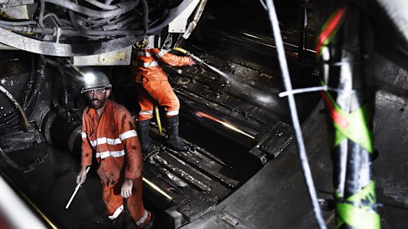The tunnel and boring machine about 25 metres underground near the Bella Vista entrance of the north-west rail link.