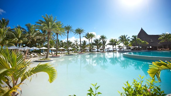 The pool area at Lux Belle Mare resort, Mauritius.