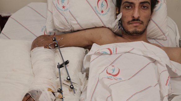 Ejnad Akkad, a fighter for the rebel Free Syrian Army, at a hospital in Kilis, Turkey.