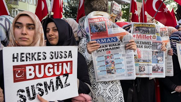 Supporters of the Koza-Ipek media group demonstrate for press freedom  in Istanbul, Turkey, in October.