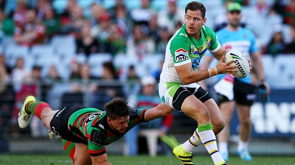 Playmaker: Aidan Sezer looks for support during the round 21 NRL match between the South Sydney Rabbitohs and the Canberra Raiders at ANZ Stadium.