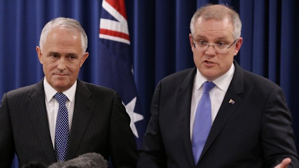 Treasurer Scott Morrison with Mr Turnbull in Brisbane on Wednesday.