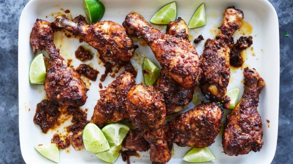 Baked jerk chicken drumsticks.