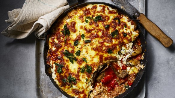 Cheesy one-pan eggplant bake with 'nduja.