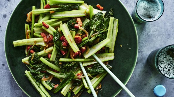 Keep it simple: stir-fried choy sum with bacon (