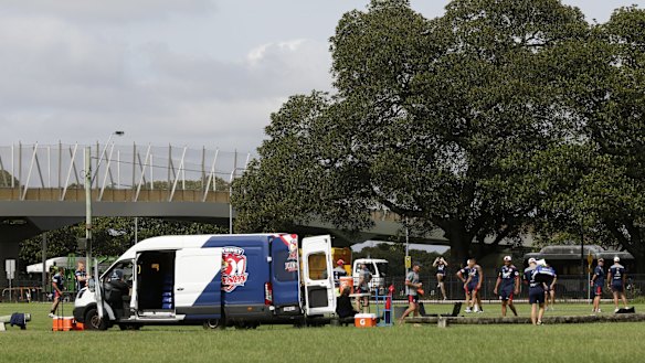 Off-limits: The Roosters held a closed training session at Moore Park on Thursday.