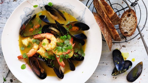 Neil Perry's  prawn and mussel saffron stew.