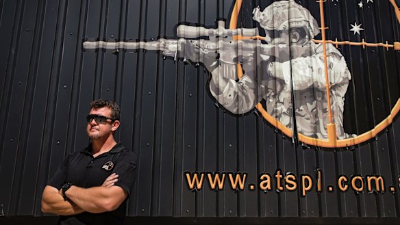CEO of Australian Targeting Systems Paul Burns outside the company's 'soundproof' mobile firing range, which will also be on site.