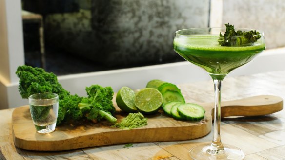 A green cocktail, part of the healthy alcohol movement.