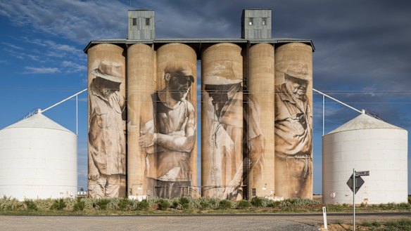 Silo art by Guido van Helten in Brim.