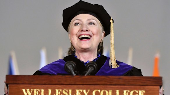 Former Secretary of State Hillary Clinton delivers the commencement address at Wellesley College.
