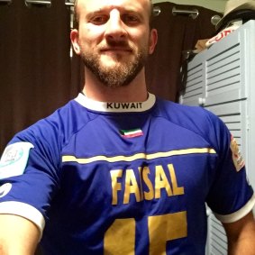 Costa Fallas with the shirt of Kuwait's Faisal Al Enezi.