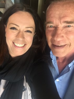 Sarah Thomas and Arnold Schwarzenegger selfie.