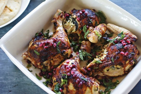 Roast chicken with haloumi stuffing.