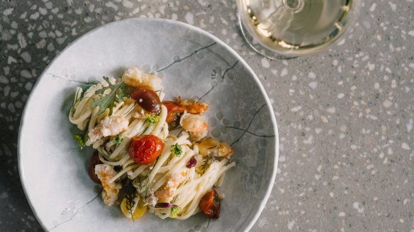 Crab linguine with cherry tomatoes at Red Hill's Many Little.