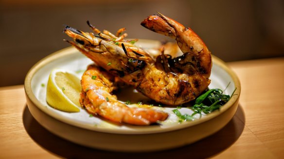 King prawn, coriander and garlic chives at Sumi, Geelong.