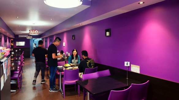 The purple interior of the Fairfield eatery.