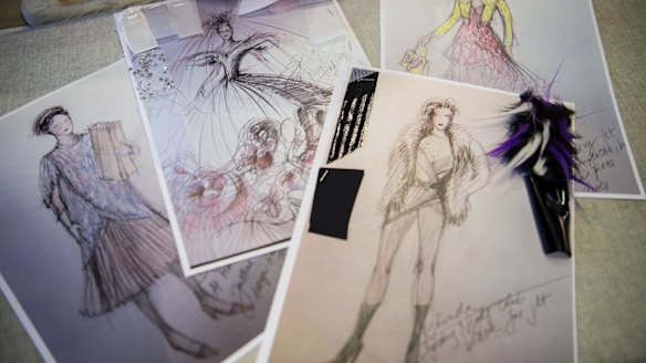 Gabriela Tylesova's sketches for <i>Muriel's Wedding the Musical</i>.