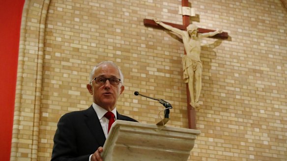 Prime Minister Malcolm Turnbull during a service at St Christopher's Cathedral in Canberra to mark the start of the parliamentary year.