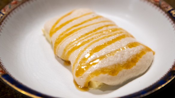 A magnum-sized labne parfait is striped with a peanut-buttery tahini caramel.