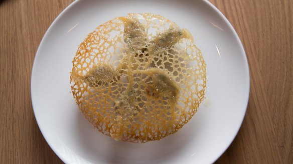 Pan-fried pot-sticker dumplings.