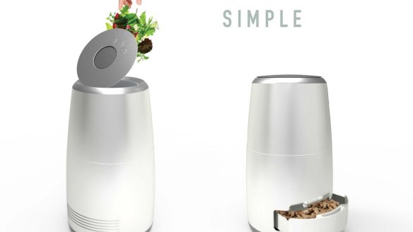 The Scraps Snacks appliance blends and dehydrates food waste, converting it into dry pellets for cats and dogs.