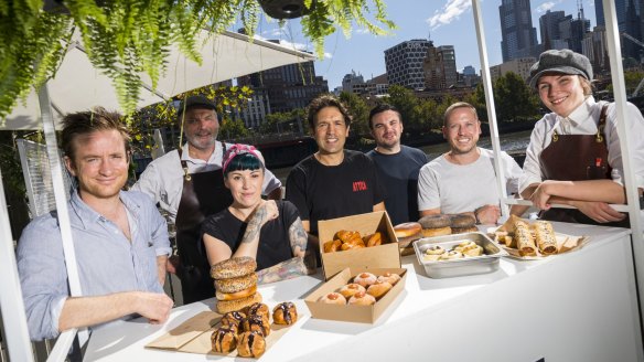 Fundraisers: Mike Russell, Shannon Martinez, Gary McBean, Ben Shewry, Peter Gunn, Daniel Wilson and Ash McBean are collaborating on a charity bake sale for family and victims of the Christchurch shootings.