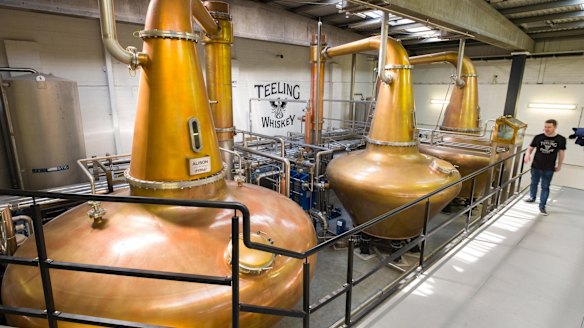 Hand crafted copper pot stills inside the Teeling Distillery, Newmarket, The Liberties.