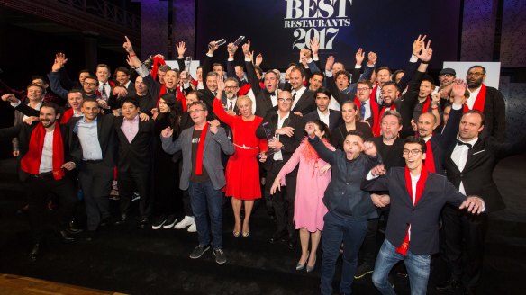 Chefs from the winning restaurants pose at The World's 50 Best Restaurants at the Melbourne Exhibition Building in Carlton. 
