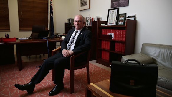 Nationals senator John Williams in his office at Parliament House.