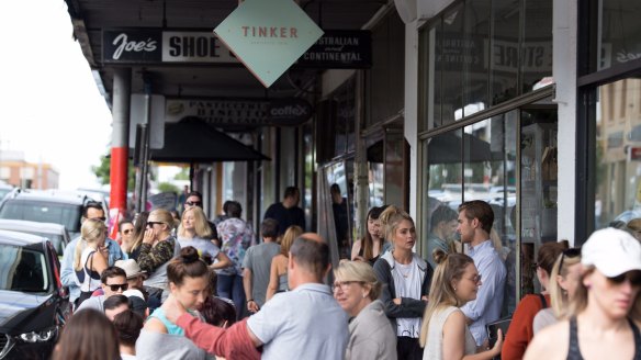 Queues outside Moussi's cafe Tinker in Northcote. 