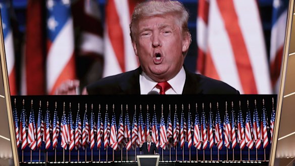 Donald Trump gives his nomination acceptance speech in Cleveland, Ohio.