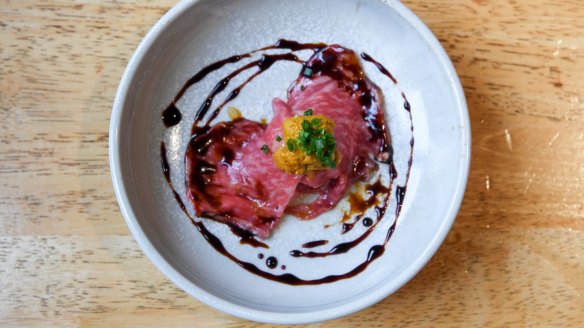 Wagyu tartare with uni (sea urchin).