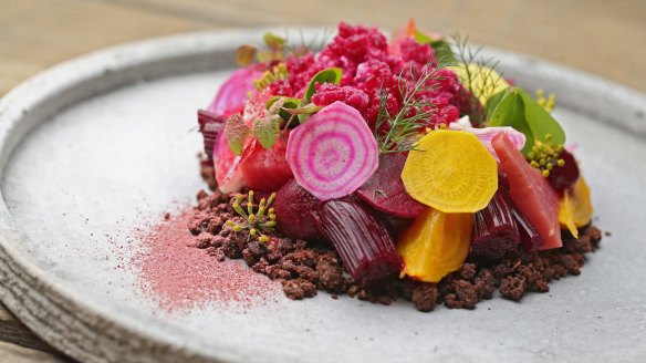 Heirloom beets, geranium yoghurt and bitter chocolate.