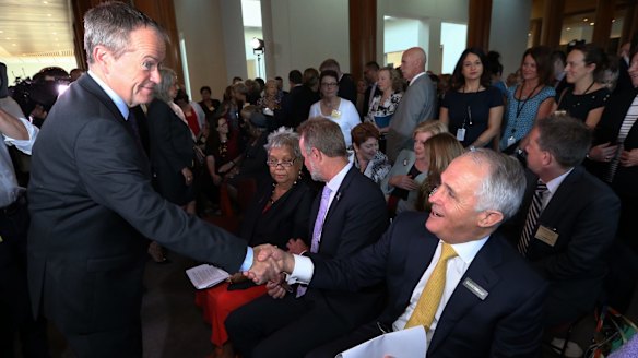 Mr Turnbull and Opposition Leader Bill Shorten came together at the breakfast event.