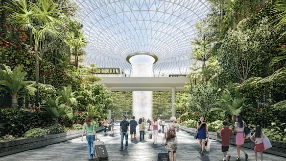 North Gateway entrance: Visitors will access Jewel Changi Airport through the North Gateway, linked to Terminal 1's Meeters and Greeters Hall.