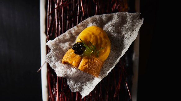 Sea urchin rice cracker.