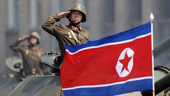 North Korean soldiers during a military parade in Pyongyang.