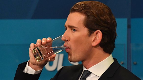 Foreign Minister Sebastian Kurz, head of Austrian People's Party, during a TV interview in Vienna after polls closed on Sunday.