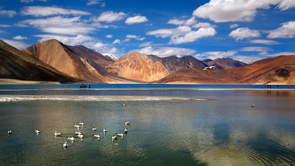 The Pangong lake high up in Ladahak region of India. The Chinese soldiers hurled stones while attempting to enter Ladakh region near Pangong Lake in June but were confronted by Indian soldiers, said a police officer. 